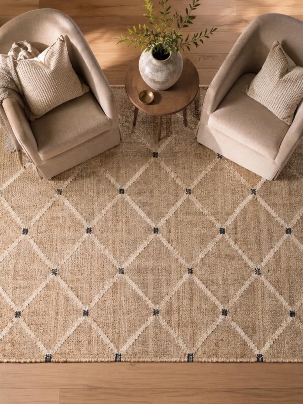 FRELISH DECOR 4x6 Jute Area Rug Natural Geometric Hand Woven Cotton Rustic